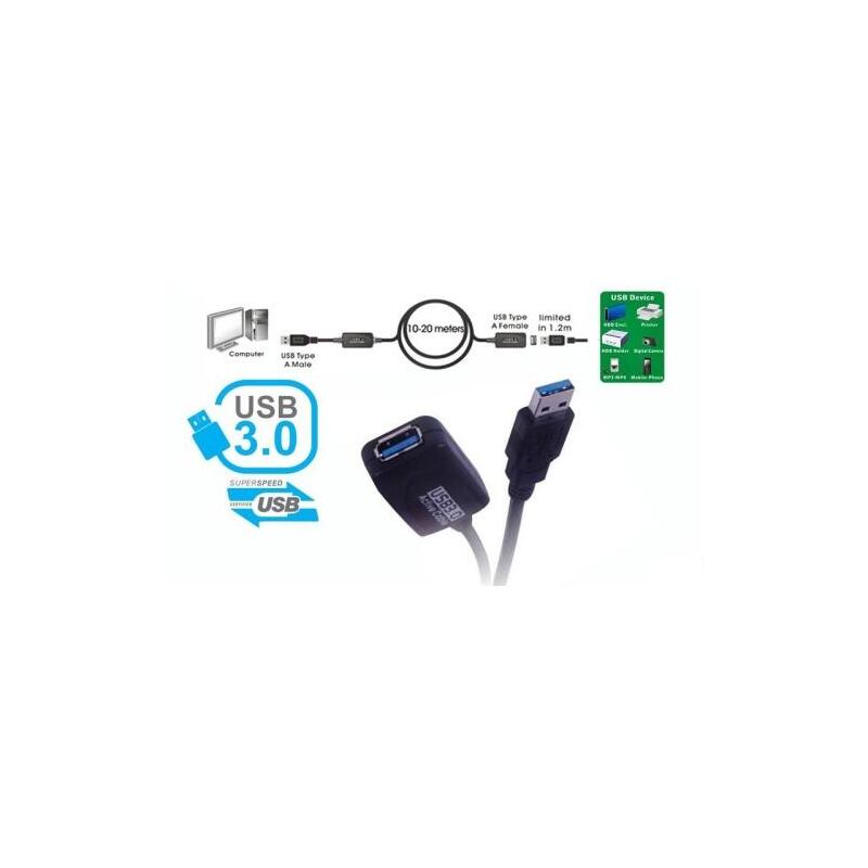 Cable Extensión Activo Usb 3.0 A Macho A A Hembra 15m Negro