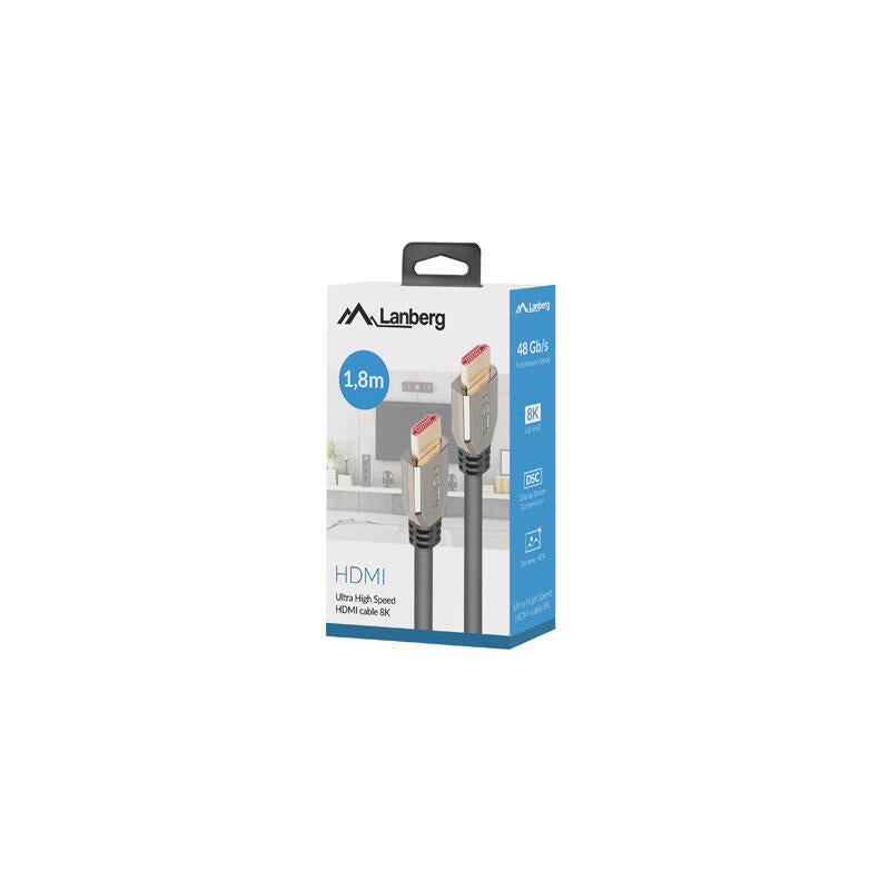 Cable Hdmi Lanberg V2,1 8k 60hz M/M 1,8m Ca-Hdmi-30cu-0018-Bk
