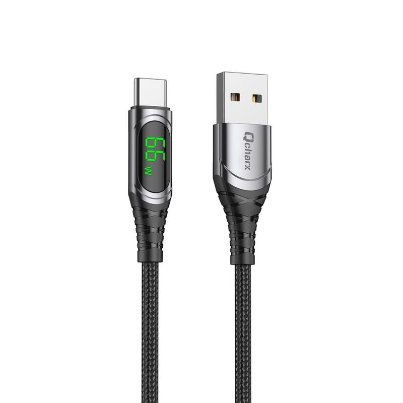 Cable Qcharx Menorca Usb A Tipo C 3a 66w 1 M Aleación Aluminio Negro Cable Suave Digital Display