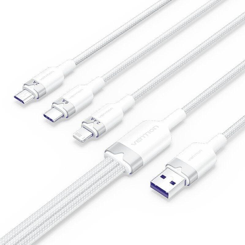 Cable Usb 2.0 Lightning Vention Ctpwg Usb Macho Usb Tipo-C Macho Microusb Macho Lightning Macho 1.5m Blanco