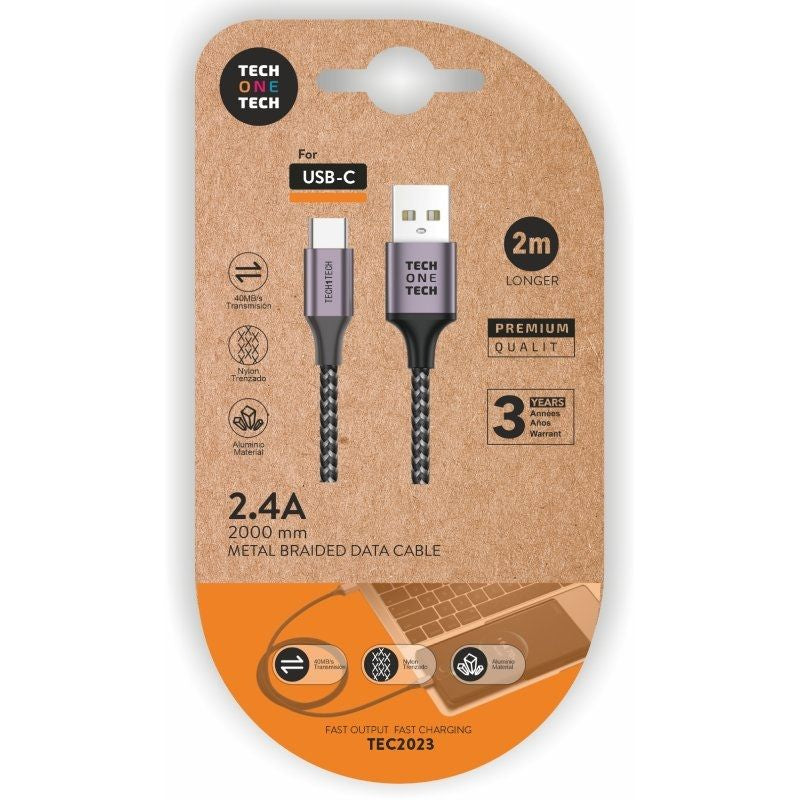 Cable Usb 2.0 Tech One Tech Tec2023 Usb Tipo-C Macho Usb Macho 2m Gris
