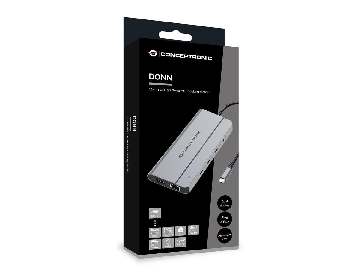 Docking Usb-C Conceptronic Donn34g 1xhdmi 1xvga 1xrj45 2xusb-A 2xusb-C Lector Tarjetas Audio Pd100w