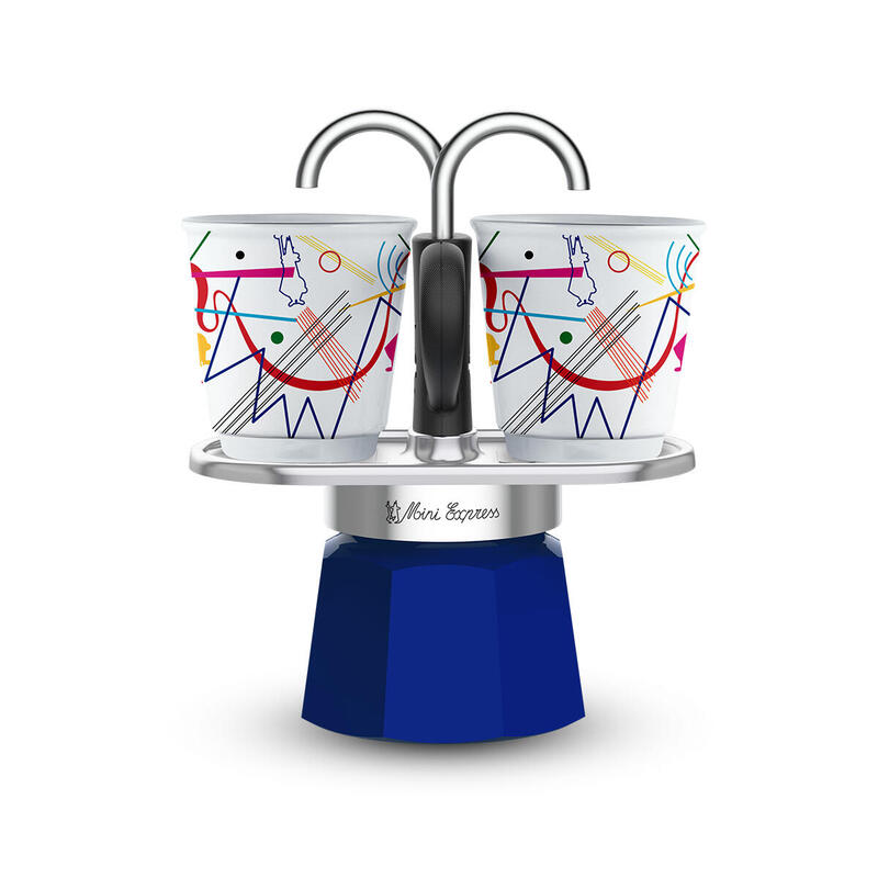Cafetera Italiana Bialetti Mini Express Kandinsky  Azul, Plata