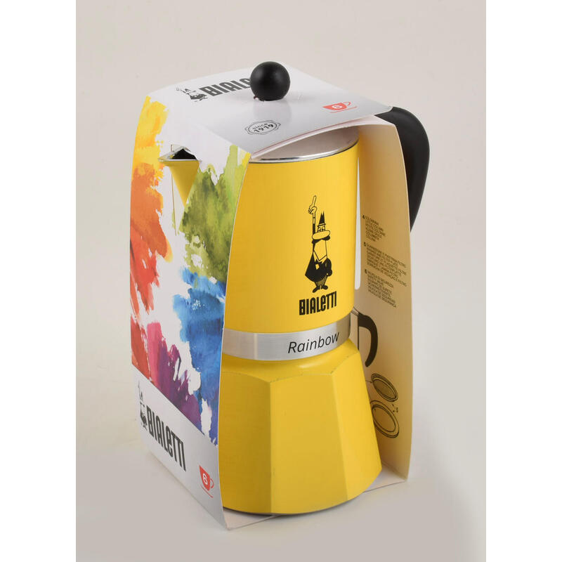 Cafetera Italiana Bialetti Rainbow Aluminio, Negro, Amarillo