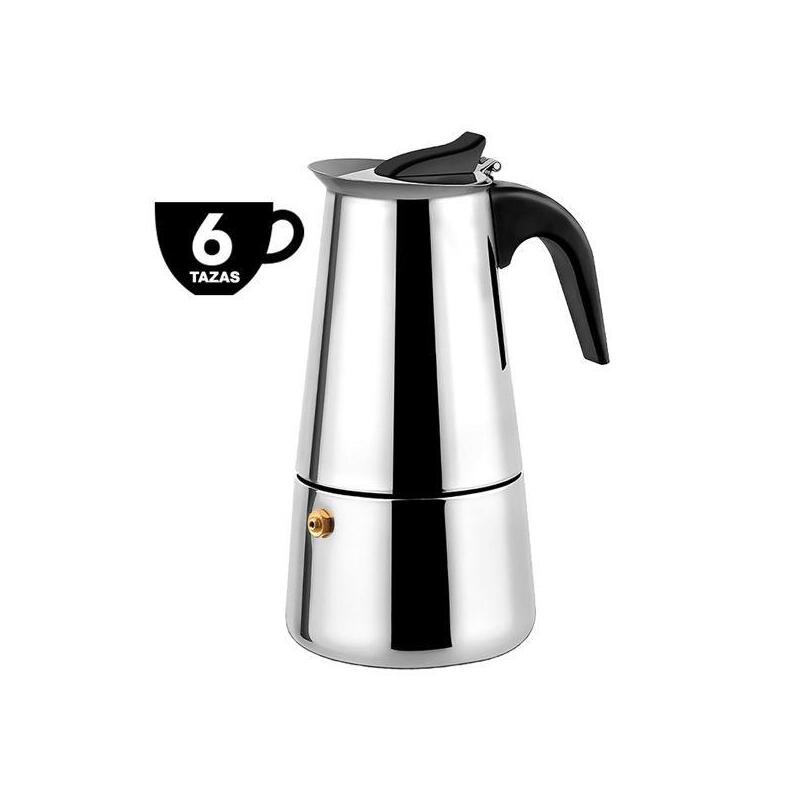 Cafetera  Muvip Italiana De Acero Inoxidable - Capacidad Para 6 Tazas - Compatible Con Diferentes Tipos De Cocinas - Asa
