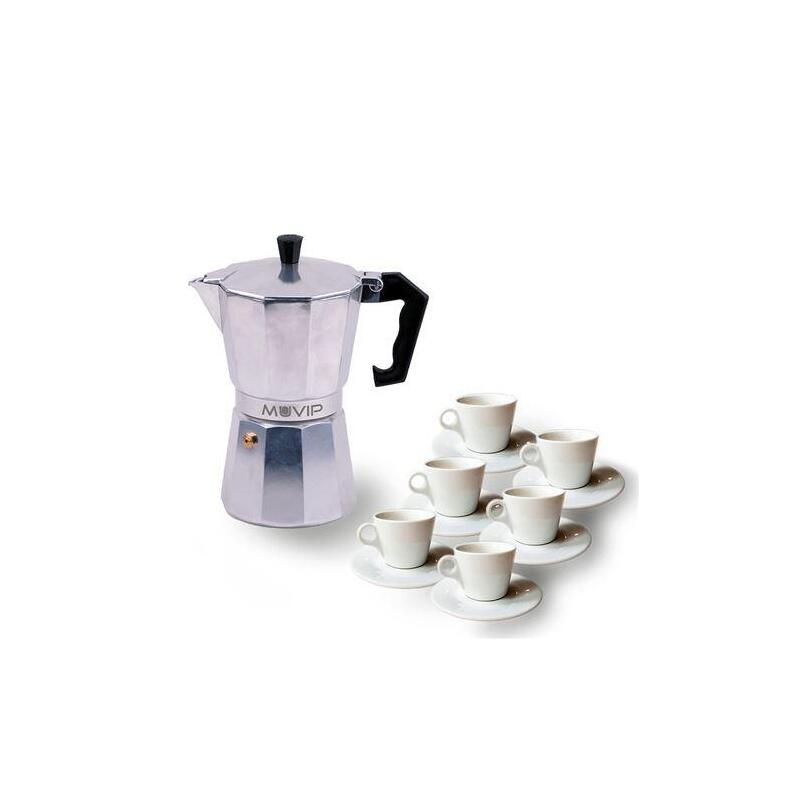 Cafetera Muvip Mv0601 De Aluminio  Capacidad 6 Tazas  Mango Ergonomico - Antiadherente - Apta Para Placas Electricas,