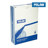 Caja 12 Rotuladores Permanentes Punta Biselada Azul Milan