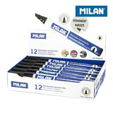 Caja 12 Rotuladores Permanentes Punta Biselada Negro Milan