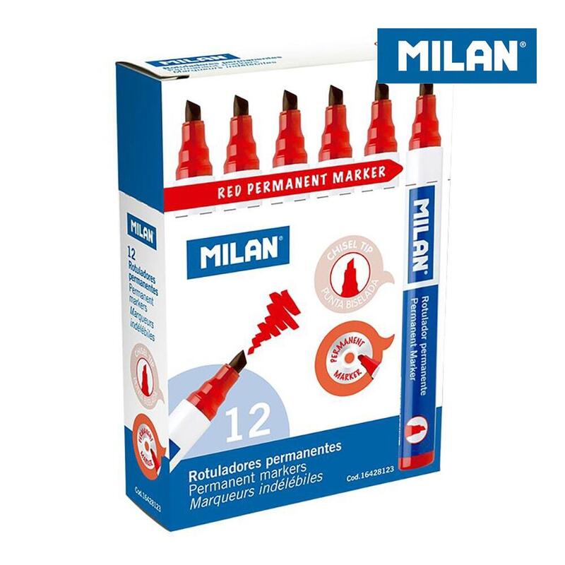 Caja 12 Rotuladores Permanentes Punta Biselada Rojo  Milan