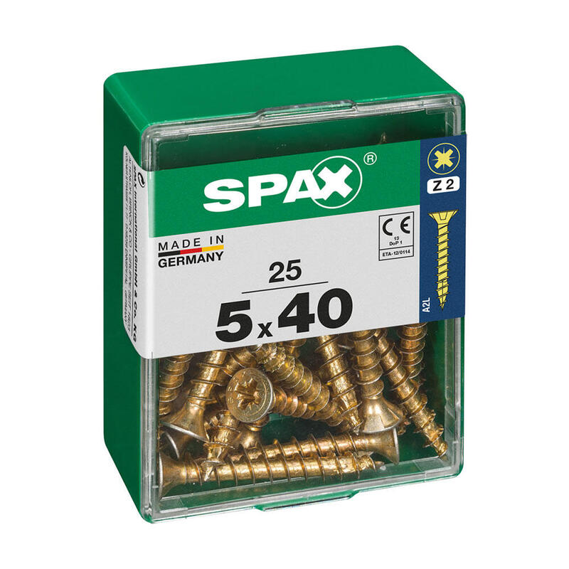 Caja 25 Uds. Tornillo Madera Spax Cab. Plana Yellox 5,0x40mm Spax