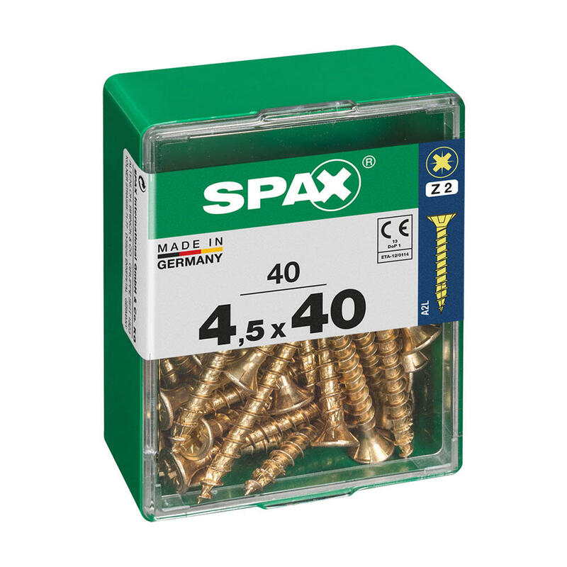 Caja 40 Unid. Tornillo Madera Cabeza Plana Yellox 4,5x40mm Spax