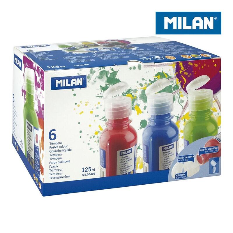 Caja 6 Botellas 125ml De Témpera Colores Surtidos Milan