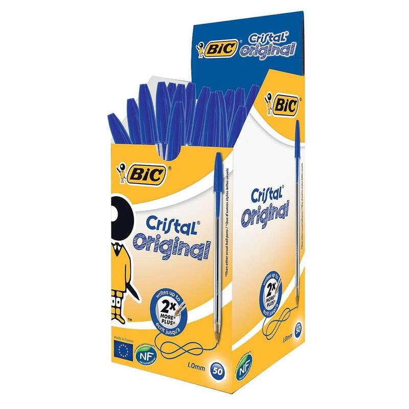 Caja De Bolígrafos De Tinta De Aceite Bic Cristal Original 8373609 50 Unidades Azules