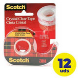 Caja De Cinta Adhesiva Transparente En Portarrollos 3m Scotch Crystal 1.2cm X 10m 12 Unidades