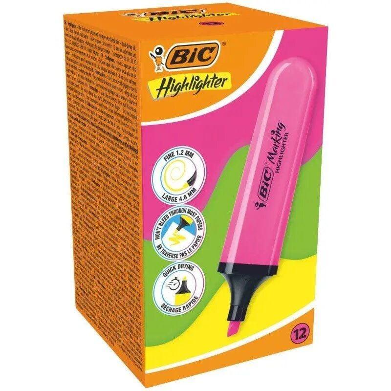 Caja De Marcadores Fluorescentes Bic Highlighter Flat Neón 12 Unidades Rosas