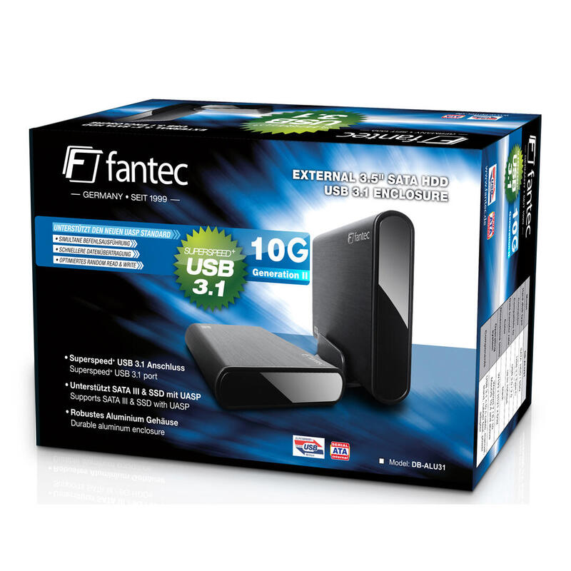 Caja Hdd 3,5", Usb 3.1, Fantec Db-Alu31 Negra Para Sata-Hdd