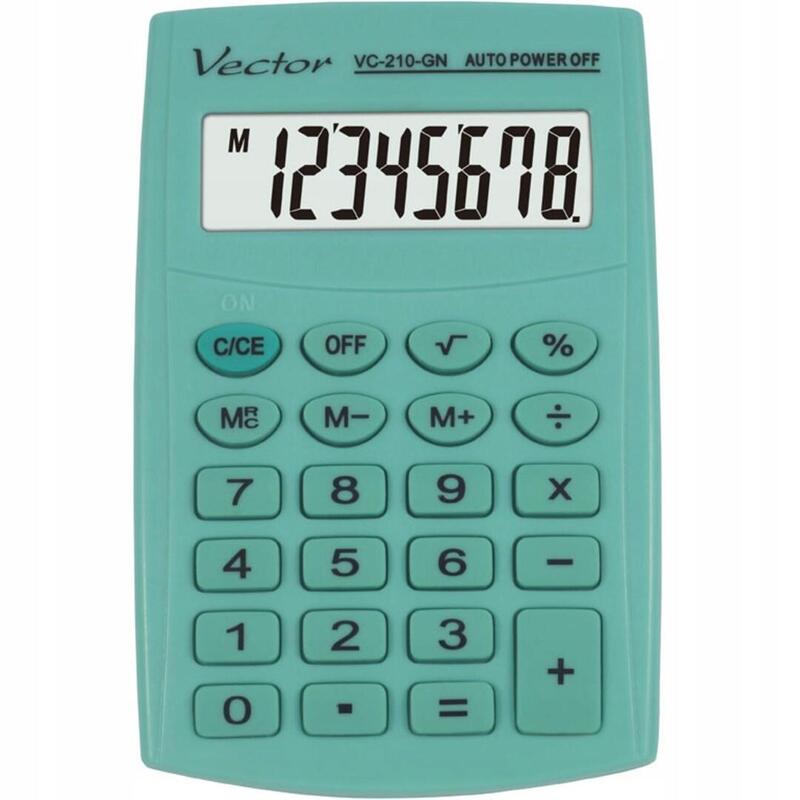 Calculadora De Bolsillo Vector Kav Vc-210 Gn, 8 Dígitos, 64 X 98,5 Mm, Verde Claro