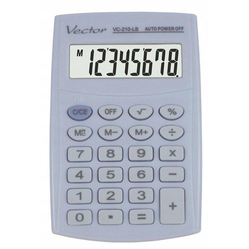 Calculadora De Bolsillo Vector Kav Vc-210 Lb, 8 Dígitos, 64 X 98,5 Mm, Azul Claro