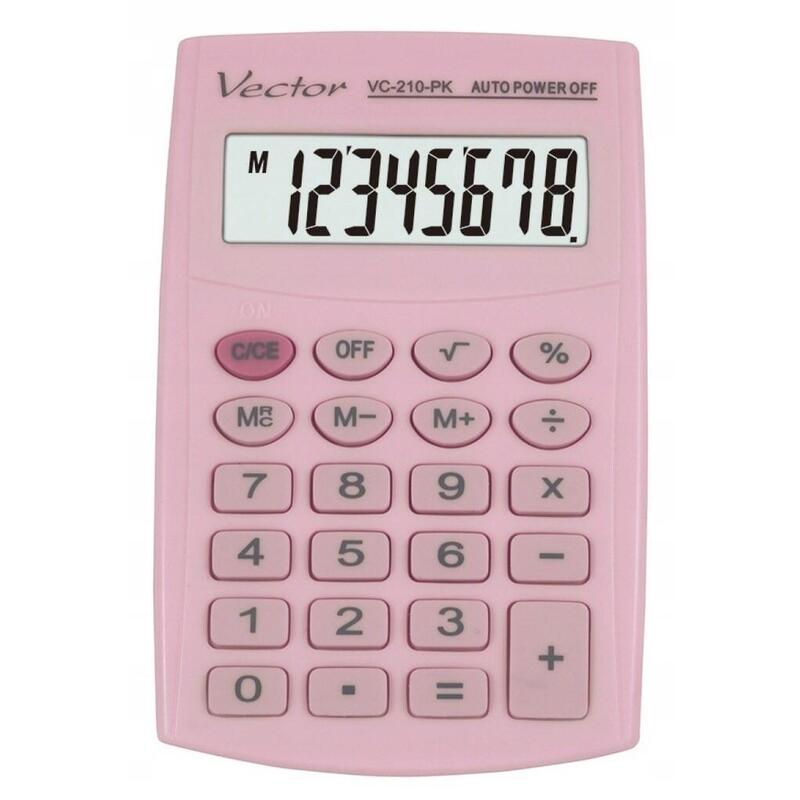 Calculadora De Bolsillo Vector Kav Vc-210 Pk, 8 Dígitos, 64 X 98,5 Mm, Rosa Claro