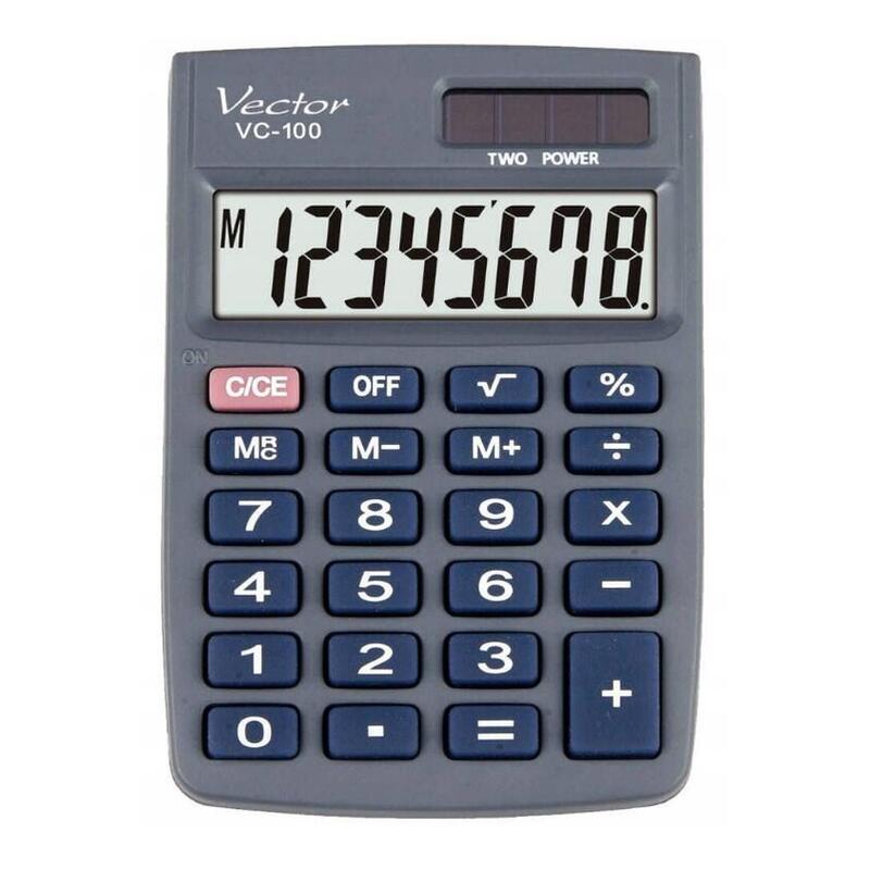 Calculadora De Oficina Vector Kav Vc-100, 8 Dígitos, 58 X 88,5 Mm, Gris