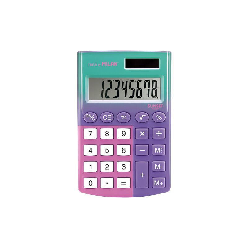Calculadora Milán Sunset 8 Dígitos Alimentación Dual (Celula Solar/Pila 1.5v) Colores Surtidos