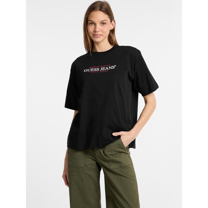 Camiseta Guess Para Mujer American Tradition Holgada Talla L  - W4yi08k8hm0 Negra