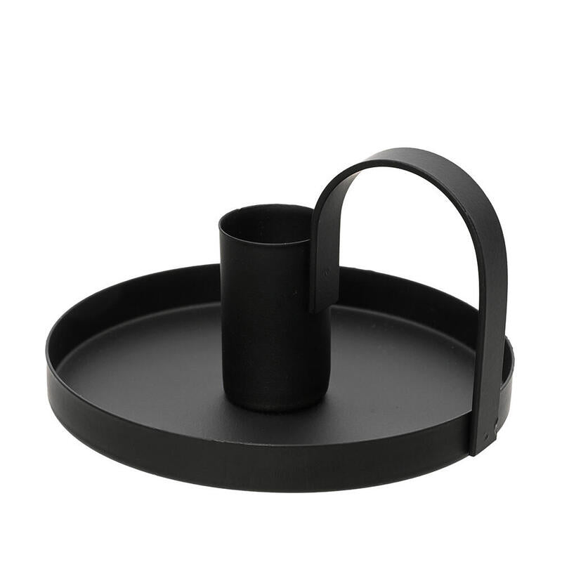 Candelabro Redondo De Hierro Negro, Ø10x6cm.