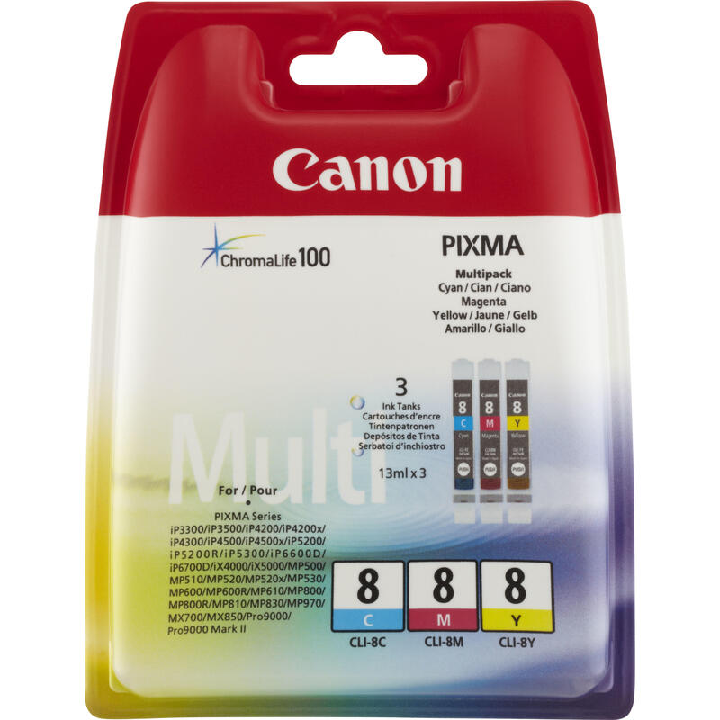 Canon Tinta Multipack C / M / Y Bj-W8500 (Pack 3) - Cli8