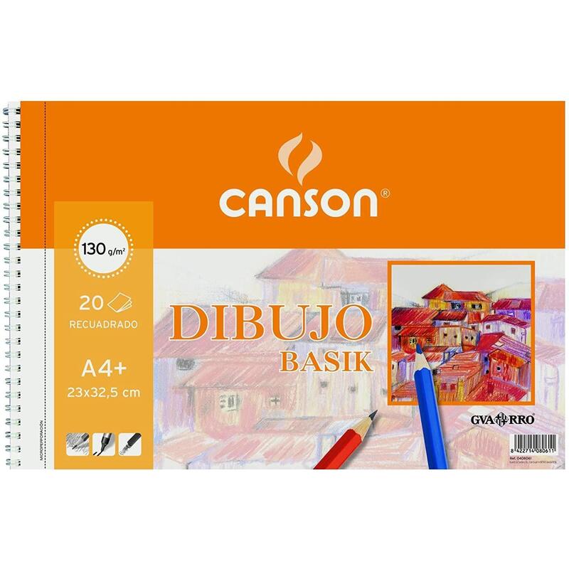 Canson Bloc Dibujo Basik Espiral Microperforado 20 Hojas+ 20% Gratis Con Recuadro 130 Gr. 23x32,5cm  -10u-