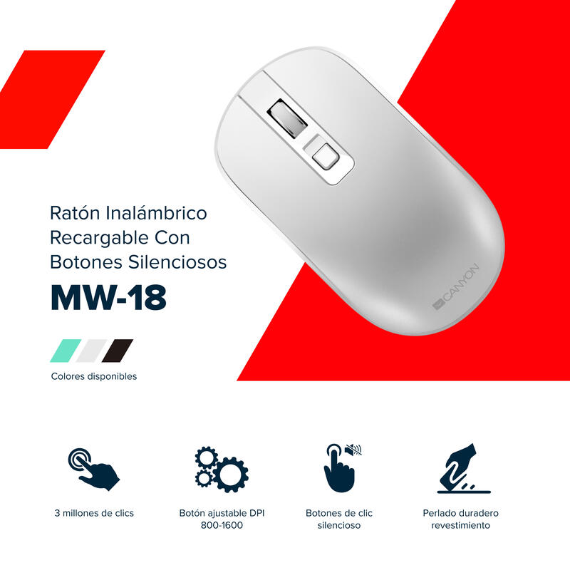 Canyon Raton Mw-18 Wireless Rechargeable Silent Pixart   Gris Retail