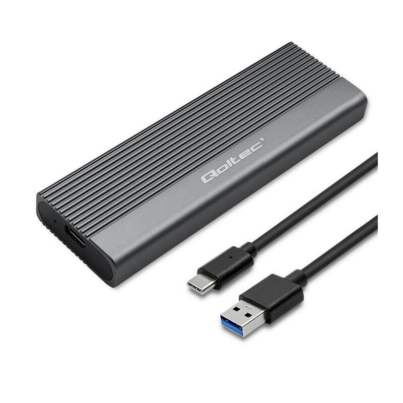 Carcasa Qoltec 52267 Para Unidad Ssd M.2 Sata Ngff Usb-C De Alta Velocidad De 2 Tb, Color Gris