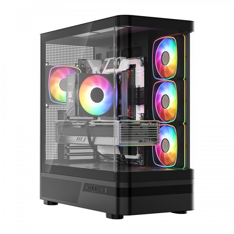 Caja Pc Volcano Aq100 Mid Argb Cristal 4 Ventiladores Negra