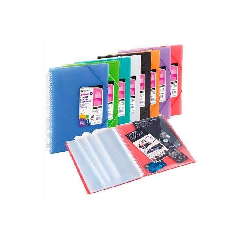 Carchivo Carpeta Archivex-Star Espiral Pp Extra 80 Fundas A4 C/Sobre Cierre C/Gomas Rojo