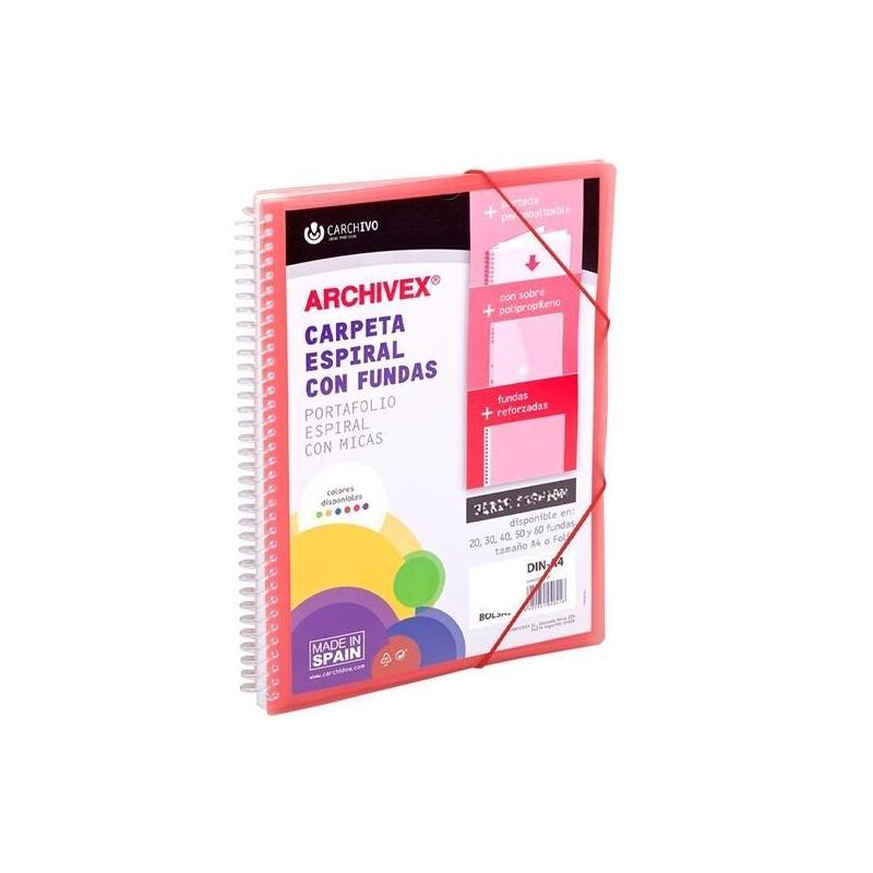 Carchivo Carpeta Con Fundas 40 Archivex Star Espiral A4 C/Gomas Sobre C/Solapa Personalizable Rojo