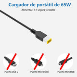Cargador Usb-C Multipuntas 90w 20v 4,25a Compatible Con  Lenovo, Asus, Acer, Hp Y Dell