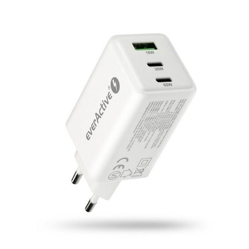 Cargador De Pared Blanco Gan Qc 4+ 65w 1xusb 2xusb-C Sc-655q