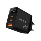 Cargador De Pared Lcd Con Toma Usb + Usb-Cx2 Pd 65w Gan Negro Vatímetro