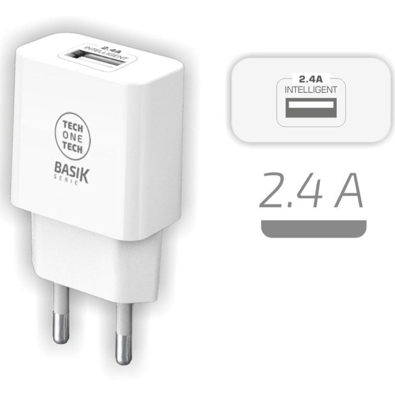 Cargador De Pared Tech One Tech Tec2904 1xusb 2.4a Blanco