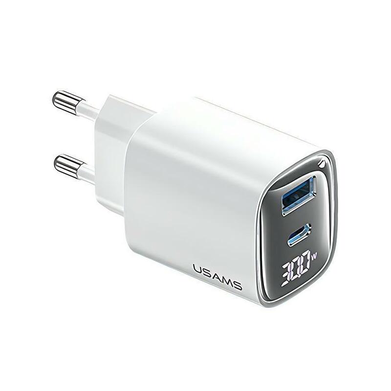 Cargador De Red 30w Gan Led Usb+Usb-C Cc229 Fast Charging Blanca