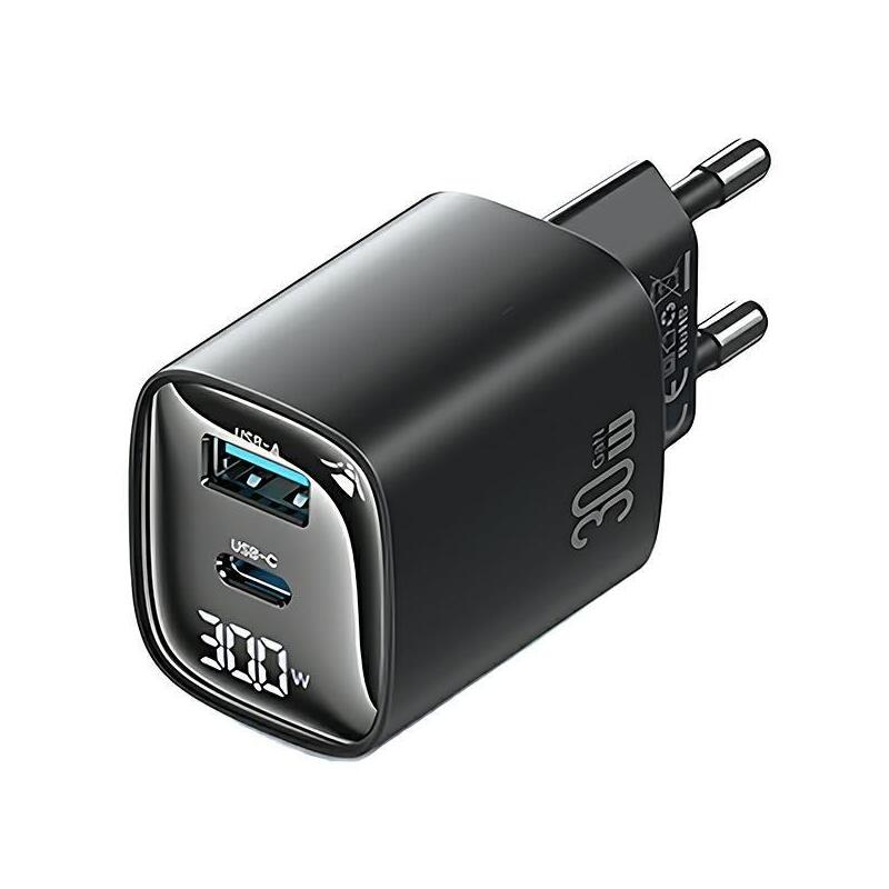 Cargador De Red 30w Gan Led Usb+Usb-C Cc229 Fast Charging Negra