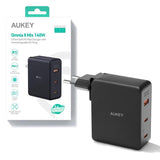 Cargador De Red Aukey Pa-B7o Omnia Ii Gan 2xusb-C 1xusb-A Pd 3.1 Pps 140w Eu/Us/Uk