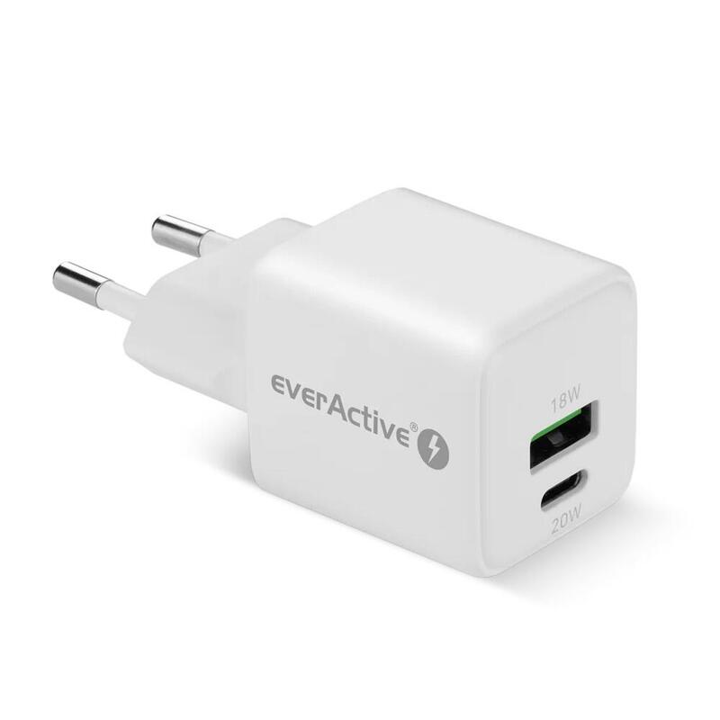 Cargador De Red Gan 1x Usb, 1x Usb-C 20w Qc3.0 Blanca