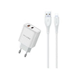 Cargador De Red Gan Pd81l 22.5w Usb+Usb-C + Cable Usb/Lightning
