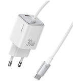 Cargador De Red Jc Series Cc264 30w Gan Fast Charge Wbudowany Cable Usb-C Blanca