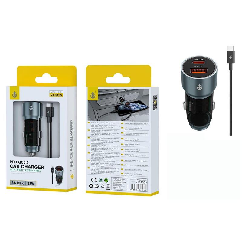 Cargador Jc Na0455 Gris De Mechero Con Carga Rápida Usb-C(20w) + Usb-A Qc 3.0(18w)