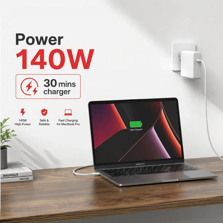 Cargador Mac Book Air Pro - M5 M4 M3 M2 M1 (2026 2025 2024 2023 2022 2021) 140W Magsafe 3 Cable Trenzado Usb-C A T De 2M