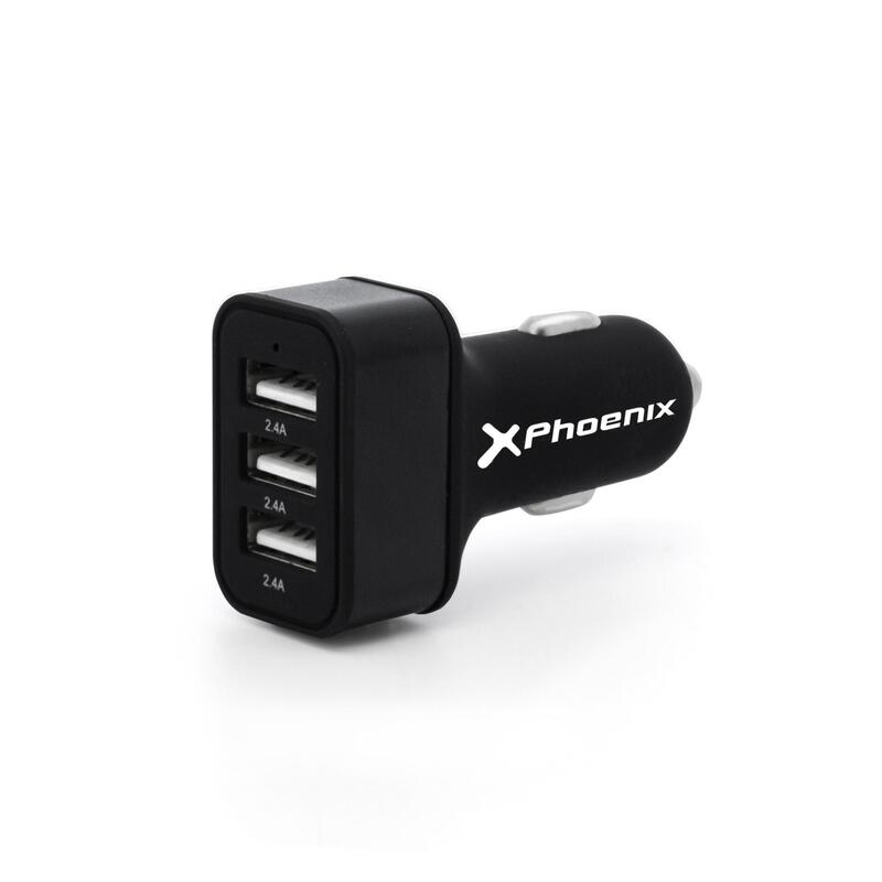 Cargador Universal Phoenix Phcarcharger3usb Para Coche/ Mechero  5v / 3 X Usb 7.2a Negro Acabado En Silicona