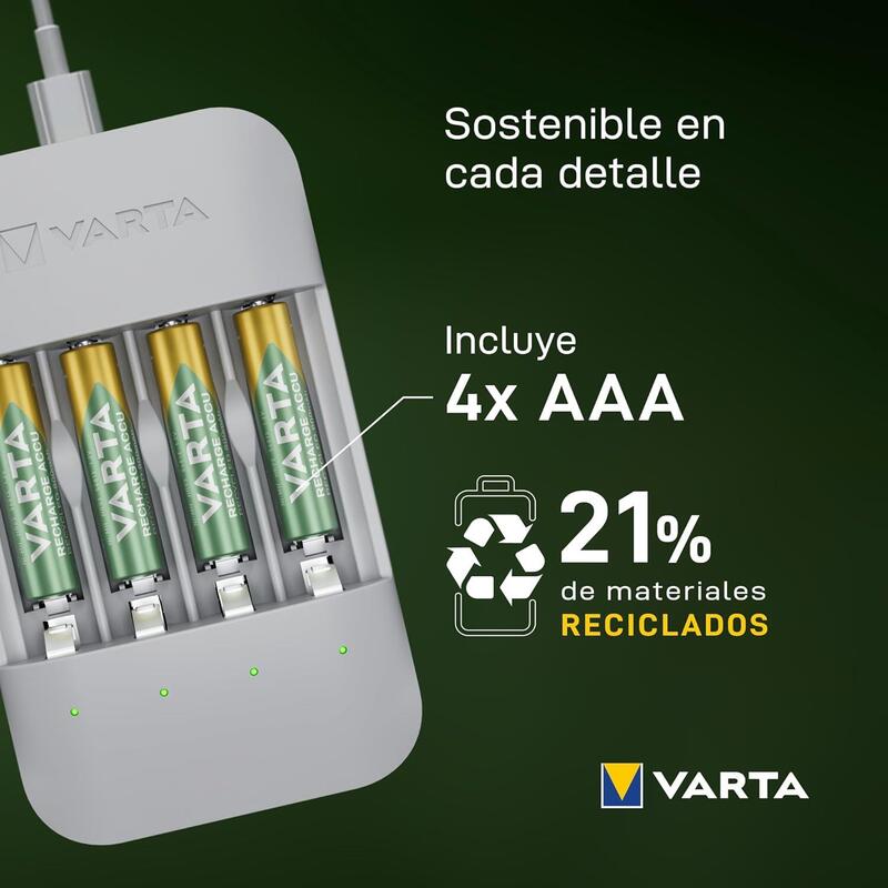 Cargador Varta Eco Charger Pro Reciclado 4x Aaa 56813 800mah