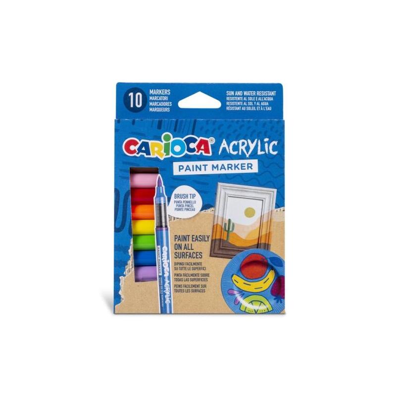 Carioca Acrylic Pack De 10 Marcadores De Pintura Acrilica - Punta Pincel - Tinta A Base De Agua - Alta Cobertura -