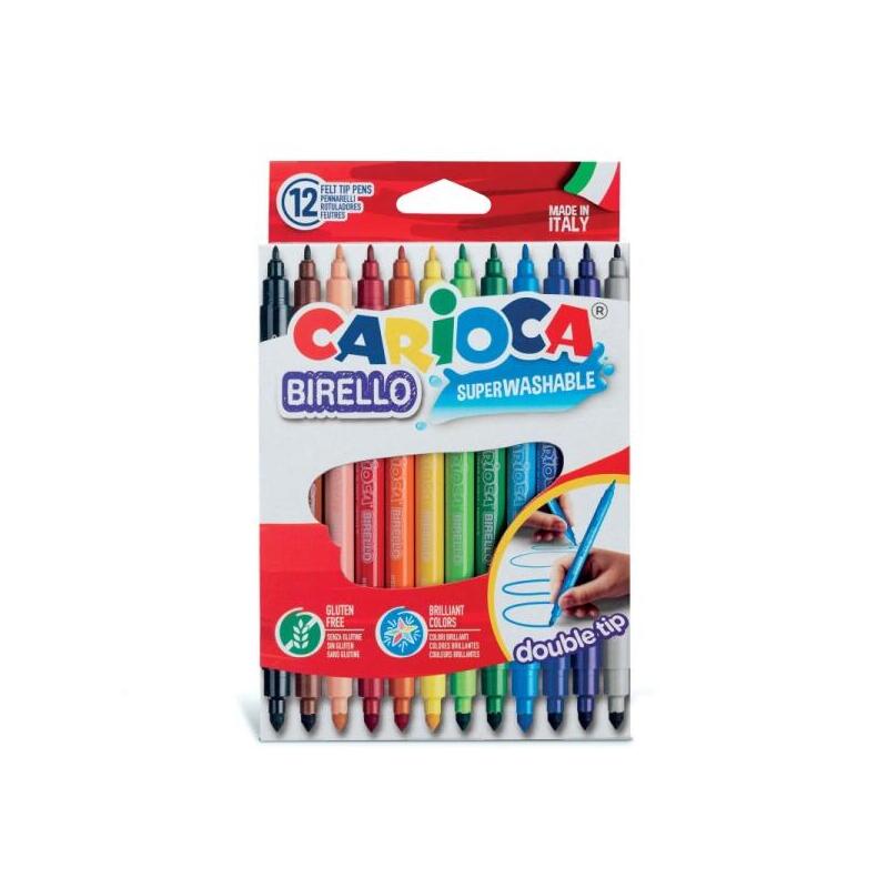 Carioca Birello Pack De 12 Rotuladores - Doble Punta Fina Y Media - Tinta Superlavable No Toxica - Lavable De La Piel Y